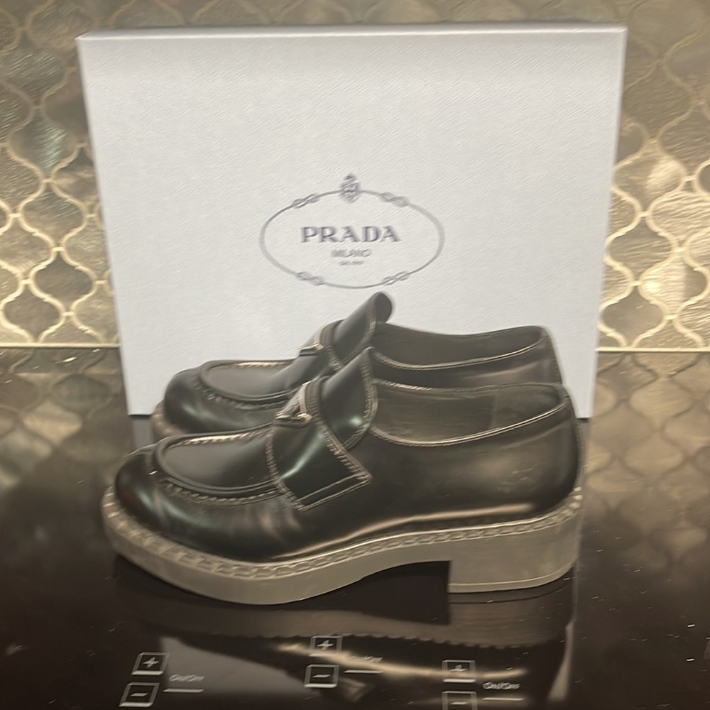 Prada black leather loafers size 7 - Picture 3 of 5
